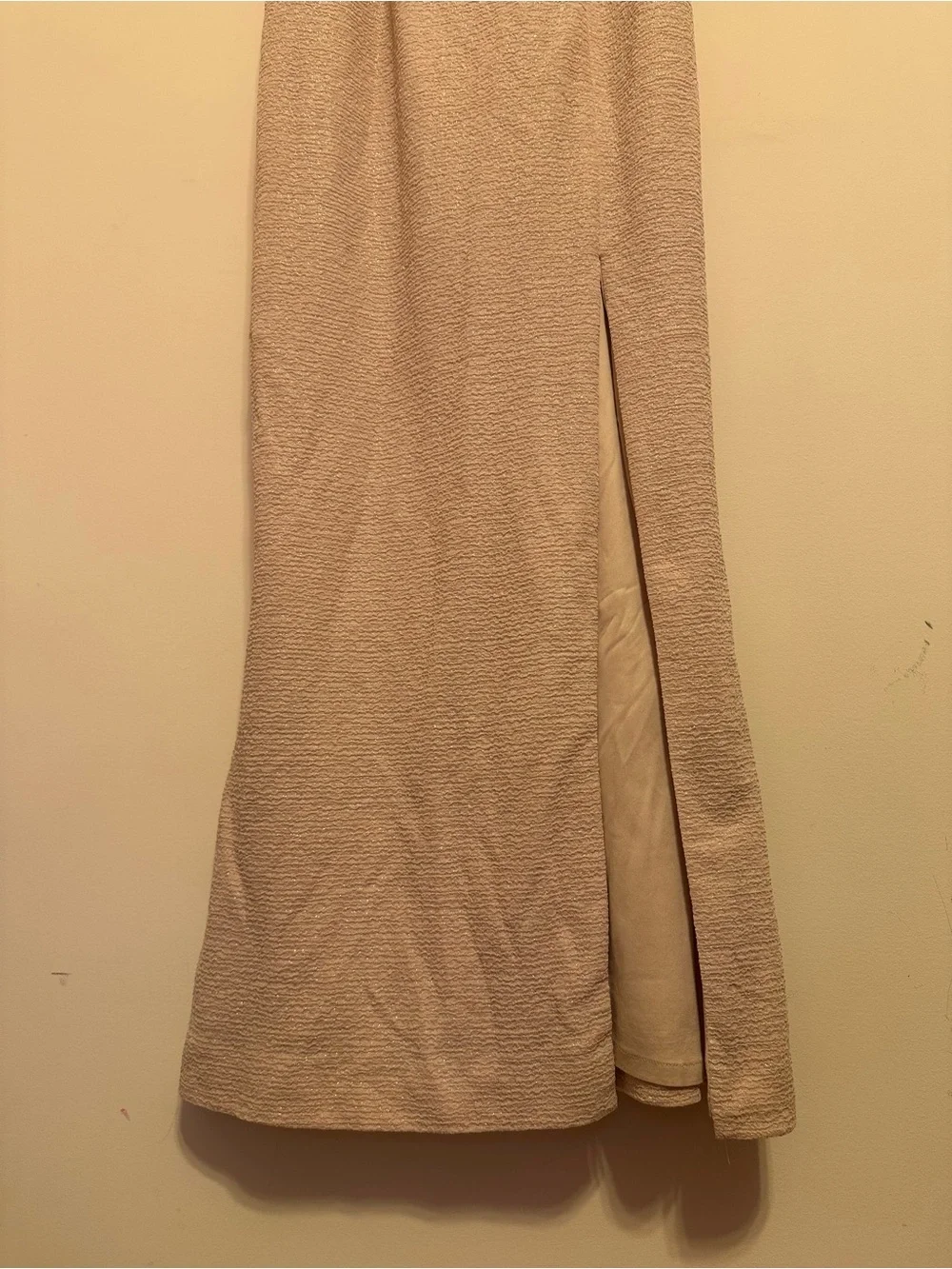 Adrianna Papell Champagne Metallic Maxi Dress Formal Evening Gown Size 6